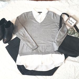 Grey Sweater w/ Faux Ivory Blouse Lightweight